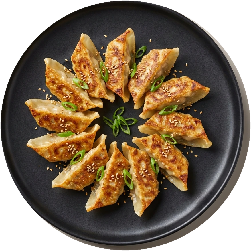 Goldbraun gebratene Dumplings auf Teller