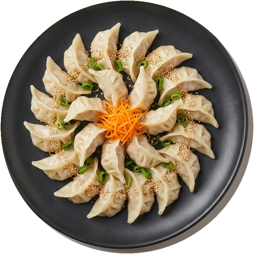 Frisch gedämpfte Dumplings mit Garnitur